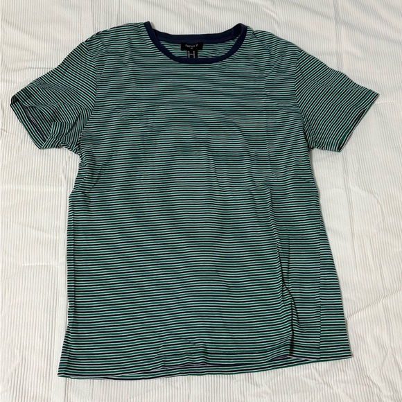 Forever 21 Other - Forever 21 Men Striped T-Shirt Medium Green Navy Crew Neck Short Sleeve Tee